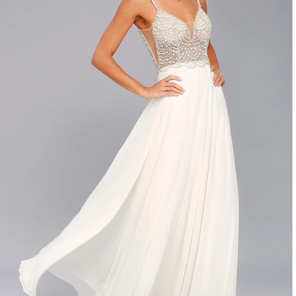 Lulu’s True Love White Beaded Rhinestone MaxiDress